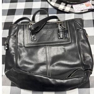 Coach black tote bag with silver coach keychain